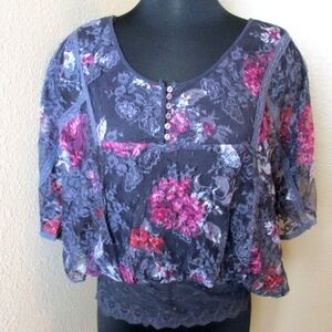 Free People Floral Lace Lined Blouse XS
